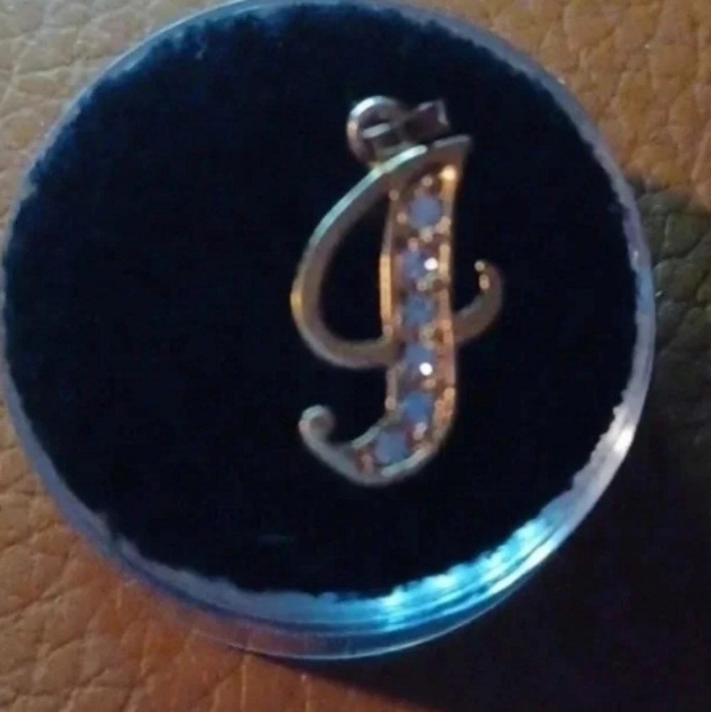 Gold plated letter pendant "J" with faux diamonds